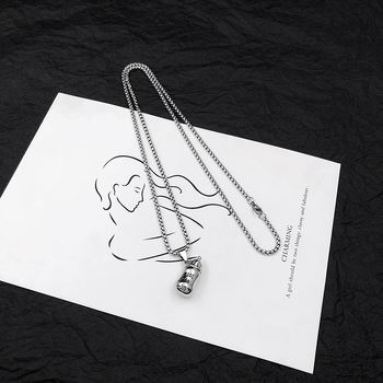 Unisex ogrlica s bočicom u hip-hop stilu; od titan čelika, lanac s perlama, privjesak od legure, duljina 61–70 cm