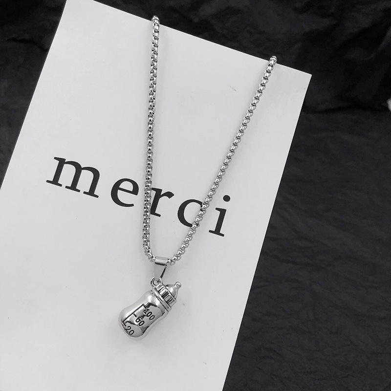 Unisex ogrlica s bočicom u hip-hop stilu; od titan čelika, lanac s perlama, privjesak od legure, duljina 61–70 cm