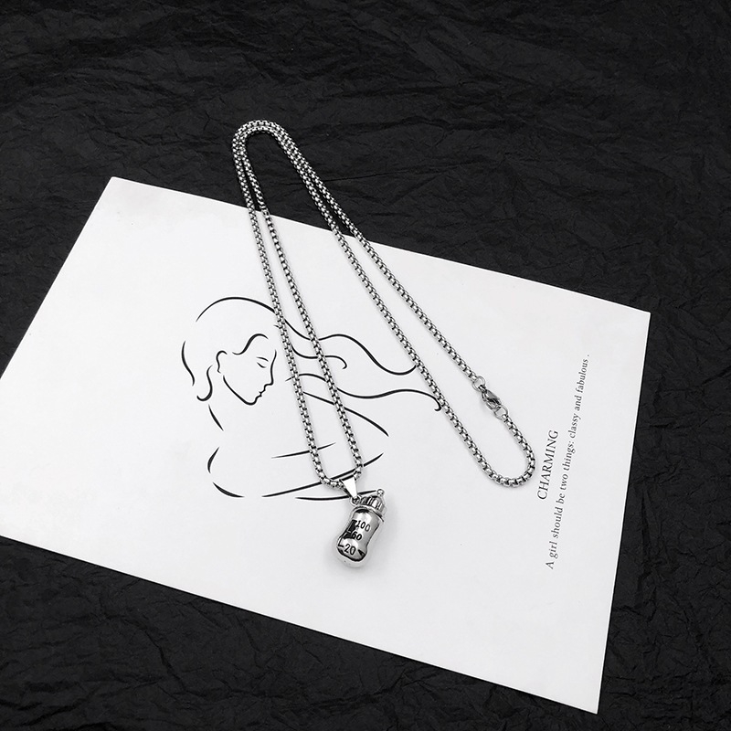 Unisex ogrlica s bočicom u hip-hop stilu; od titan čelika, lanac s perlama, privjesak od legure, duljina 61–70 cm
