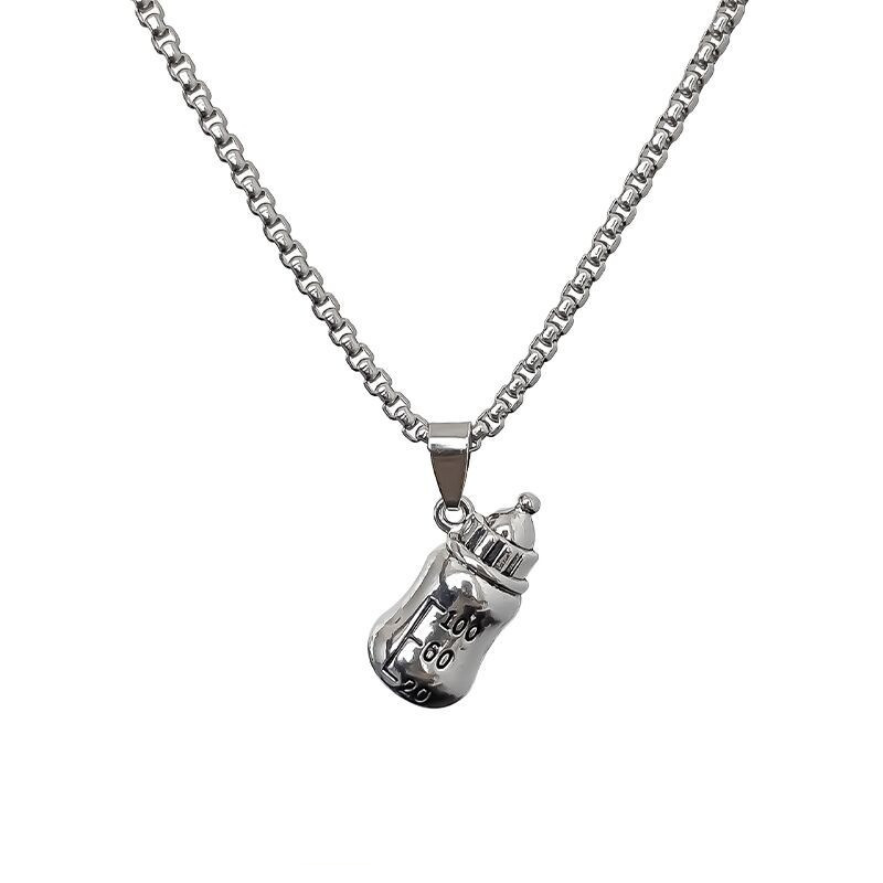 Unisex ogrlica s bočicom u hip-hop stilu; od titan čelika, lanac s perlama, privjesak od legure, duljina 61–70 cm