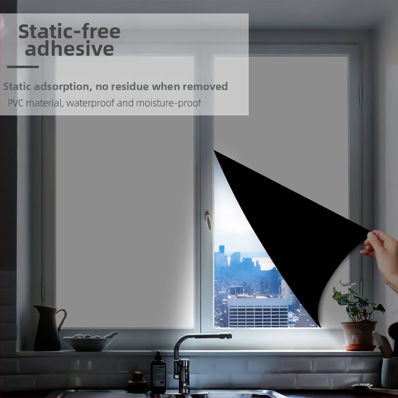 PVC ablakfólia teljes sötétítéshez, virágos stílus, levél mintázat; elektrosztatikus ragasztás; átlátszatlan