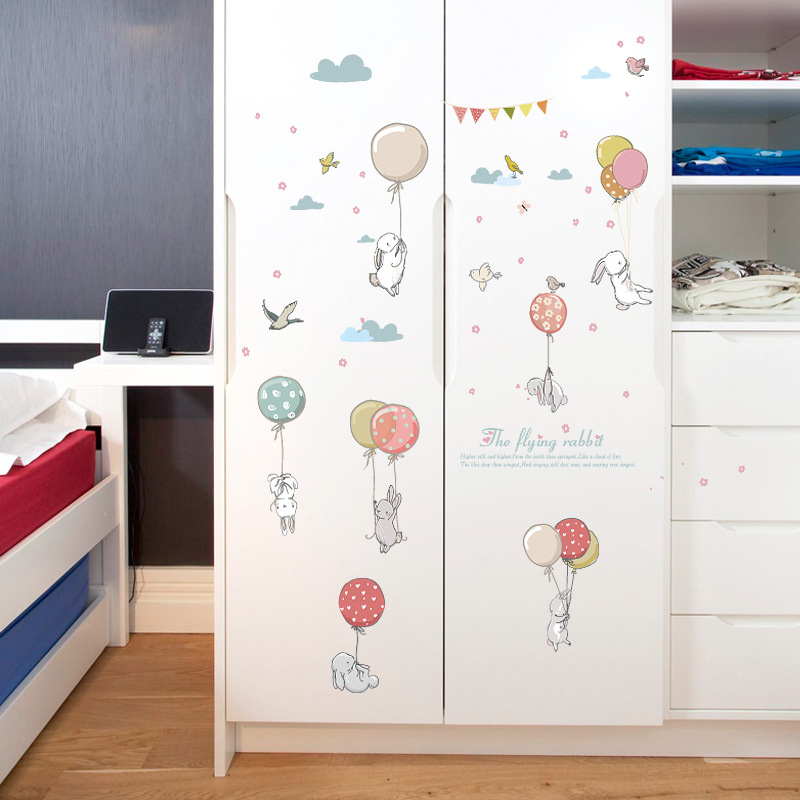 Naljepnica za zid – balon-zeko, PVC, vodootporna, 1 komad, crtani stil, za dječju sobu ili učionicu