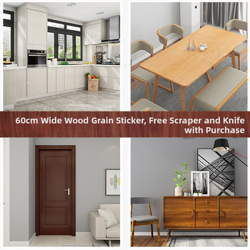 Folie autocolantă cu aspect lemn pentru renovarea mobilierului — suprafață simulată din lemn, stil modern minimalist, potrivită pentru uși, rame, dulapuri și birouri