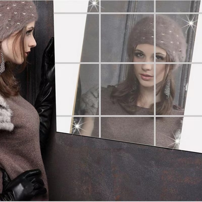 Zidna naljepnica s ogledalom, akril, jednostavan dizajn, vodootporan, PET, Šifra proizvoda 2024009
