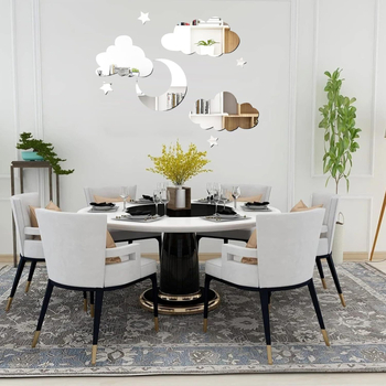 Akril falikép tükörhatású: hold, csillagok és felhők, több darabból álló dekoratív falidekor, modern 3D stílusú nappaliba, hálószobába és irodába