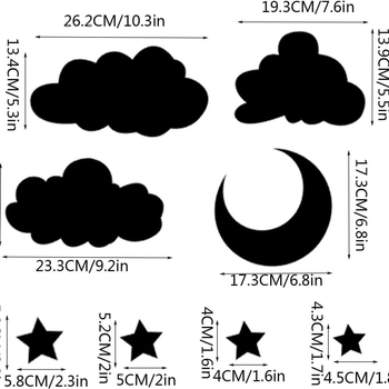 Akril falikép tükörhatású: hold, csillagok és felhők, több darabból álló dekoratív falidekor, modern 3D stílusú nappaliba, hálószobába és irodába