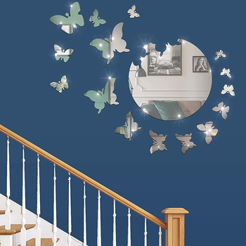 Sticker de perete 3D cu fluture, oglindă acrilică, impermeabil, autoadeziv, pentru dormitor, stil modern minimalist (Material: Acrilic; Tip: Sticker de perete impermeabil; Spațiu: Dormitor; Stil: Modern și minimalist; Piese: 1)