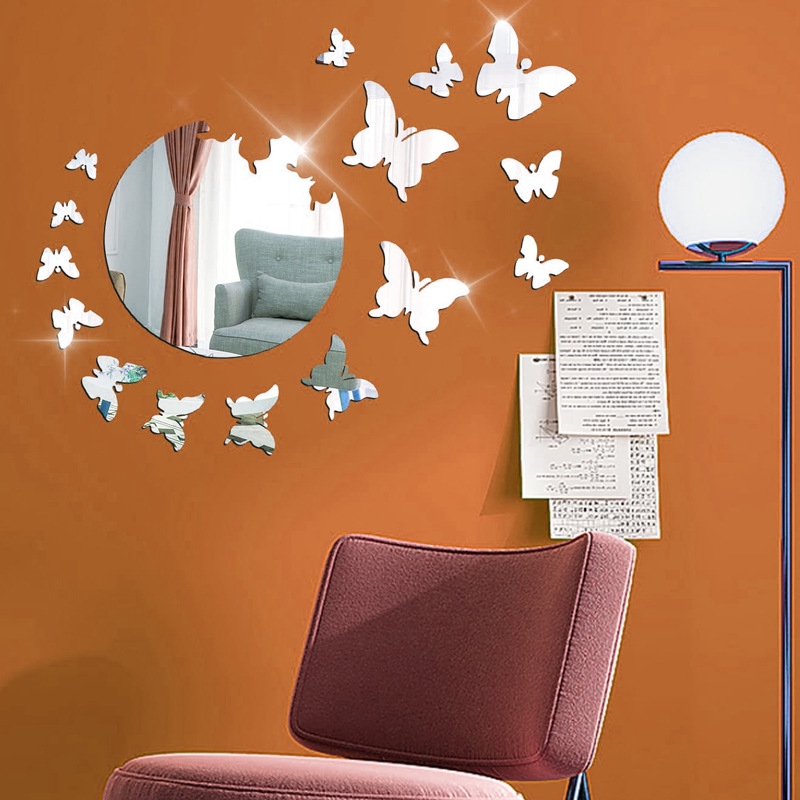 Sticker de perete 3D cu fluture, oglindă acrilică, impermeabil, autoadeziv, pentru dormitor, stil modern minimalist (Material: Acrilic; Tip: Sticker de perete impermeabil; Spațiu: Dormitor; Stil: Modern și minimalist; Piese: 1)