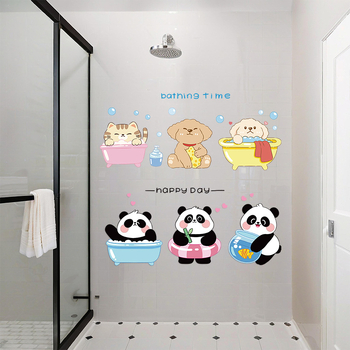 Sticker de perete din plastic – impermeabil, decorativ cu animale drăguțe; potrivit pentru baie sau intrare; stil desen animat, design plat; un singur exemplar
