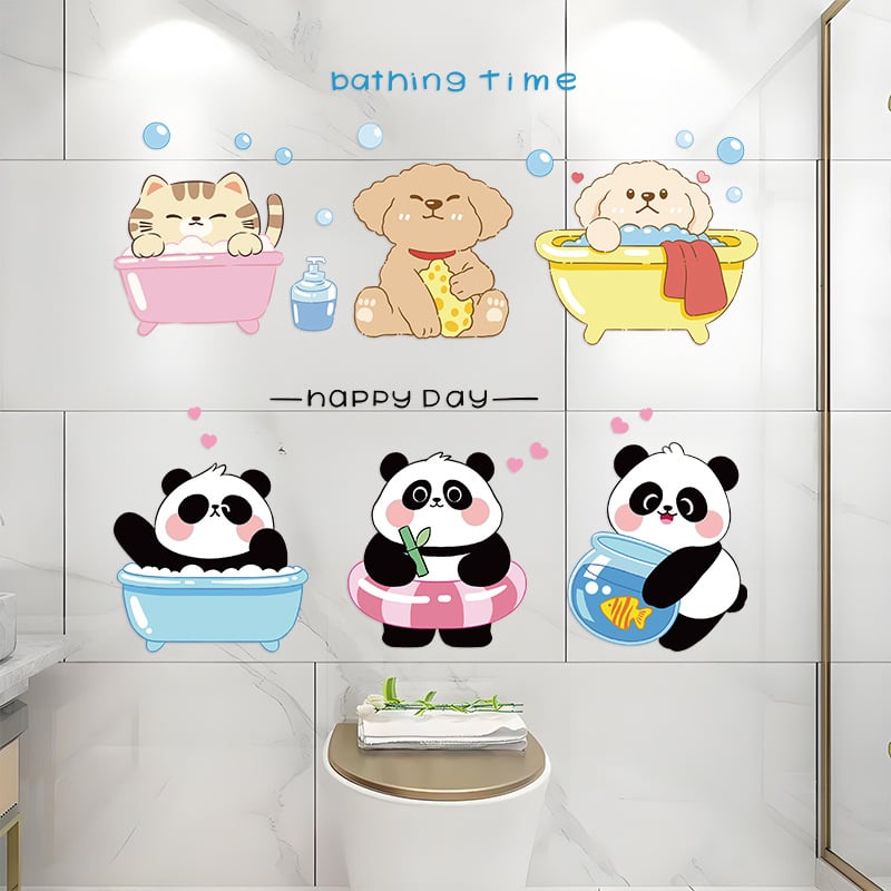 Sticker de perete din plastic – impermeabil, decorativ cu animale drăguțe; potrivit pentru baie sau intrare; stil desen animat, design plat; un singur exemplar