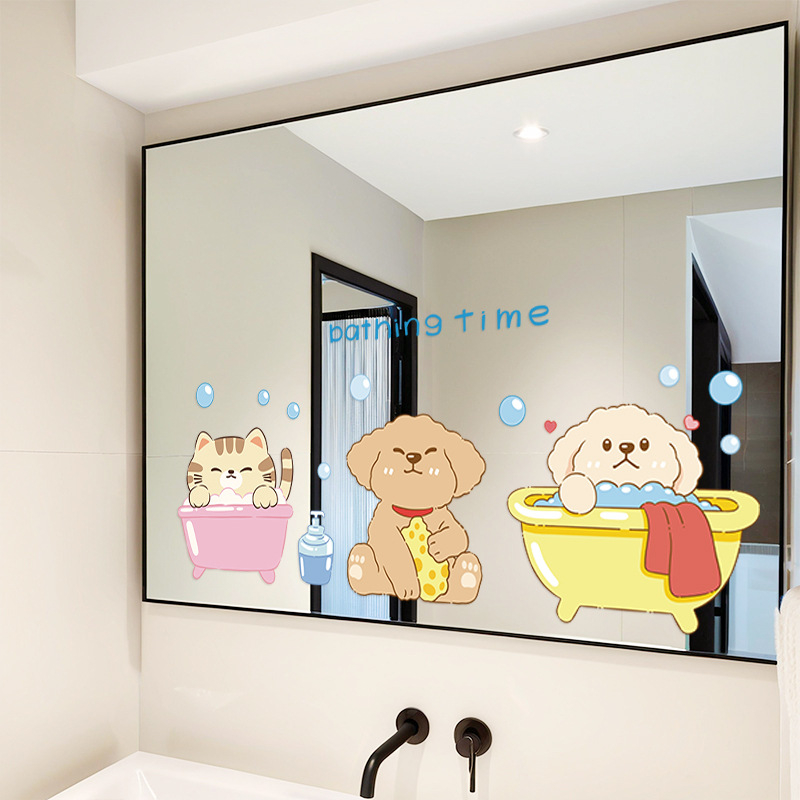 Sticker de perete din plastic – impermeabil, decorativ cu animale drăguțe; potrivit pentru baie sau intrare; stil desen animat, design plat; un singur exemplar