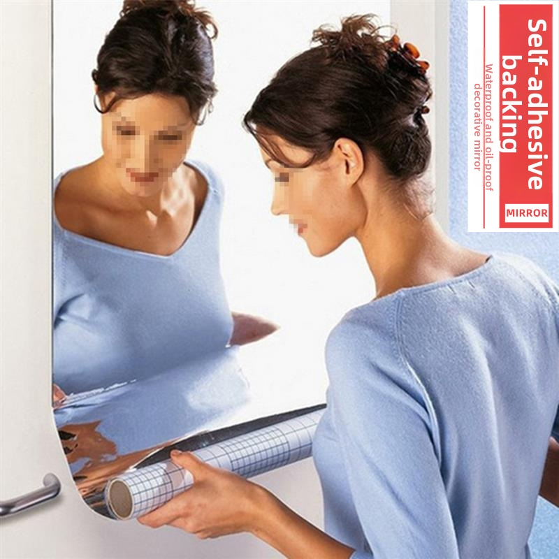 Autocolant oglindă pentru perete din acril, autoadeziv, 0,1 mm grosime, rezistent la ulei, pentru living și dormitor