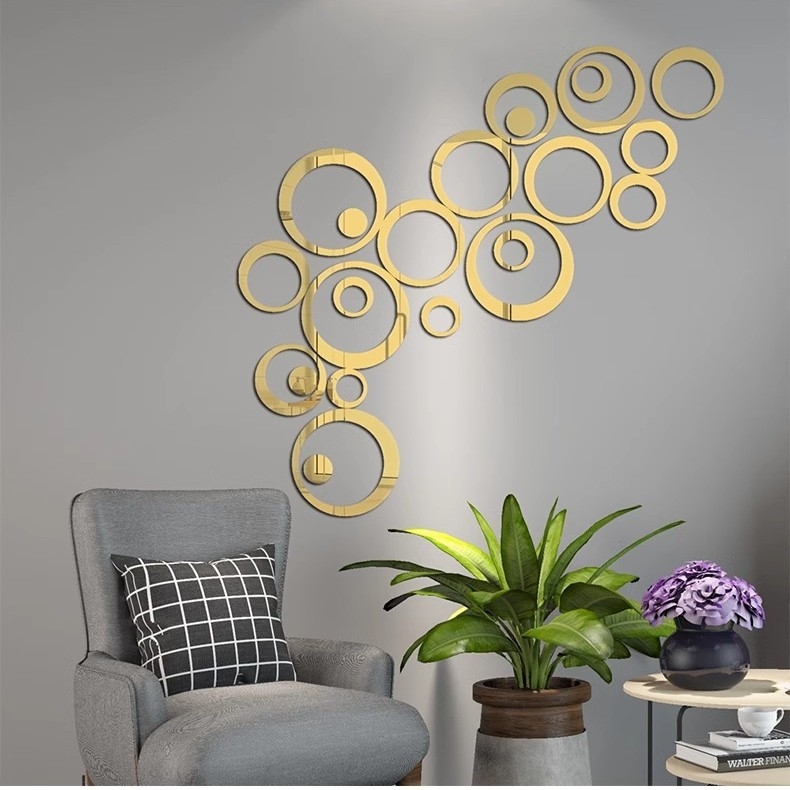 Apaļš akrila spoguļu sienas uzlīme - pašlīmējoša, minimālisma stils, tukšā apļa raksts, ūdensizturīgs dekors dzīvojamai istabai un guļamistabai