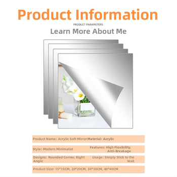 Akrila sienas spogulis ar pašlīmējošu uzlīmēšanu, 1 gab., vienkāršs stils, piemērots guļamistabai, studentu kopmītnēm un dzīvojamām telpām