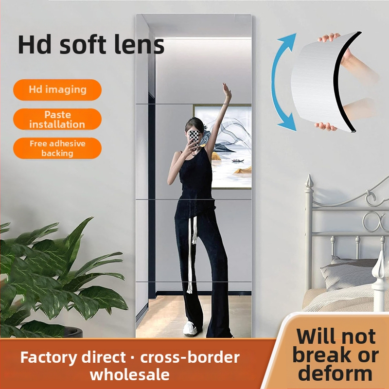 Akrila sienas spogulis ar pašlīmējošu uzlīmēšanu, 1 gab., vienkāršs stils, piemērots guļamistabai, studentu kopmītnēm un dzīvojamām telpām