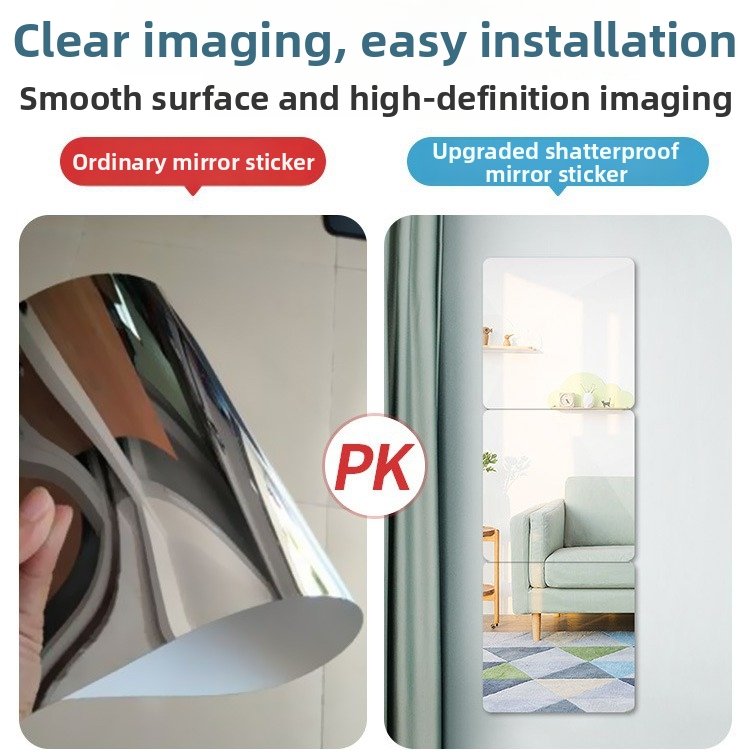 Akrila pašlīmējošs sienas spogulis — vienkāršs stils, HD atspoguļojums, piemērots dzīvojamajai istabai, guļamistabai, studijai, vannas istabai, ieejai un tirdzniecības telpām