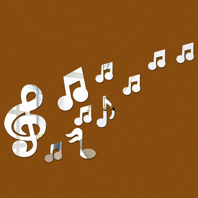 Autocolant decorativ 3D din acril cu notă muzicală și oglindire pentru dormitor și sufragerie, fundal TV — modelul 3377712; rezistent la umezeală; rezistent la molii; anti-murdărie; mucegai rezistent