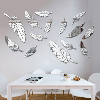 Autocolant decorativ de perete Feather mirror 3D, acrilic, autocolant de perete grafiti, spații: living, dormitor, birou, restaurant, spații comerciale, stil desen animat, tridimensional, model 21787957515