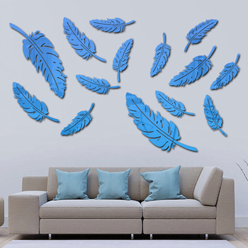 Autocolant decorativ de perete Feather mirror 3D, acrilic, autocolant de perete grafiti, spații: living, dormitor, birou, restaurant, spații comerciale, stil desen animat, tridimensional, model 21787957515