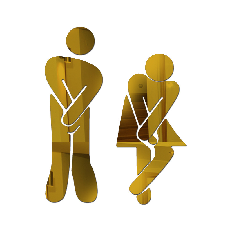 Autocolant 3D din acril pentru perete – Semn WC bărbat/femeie, rezistent la umezeală, stil modern minimalist