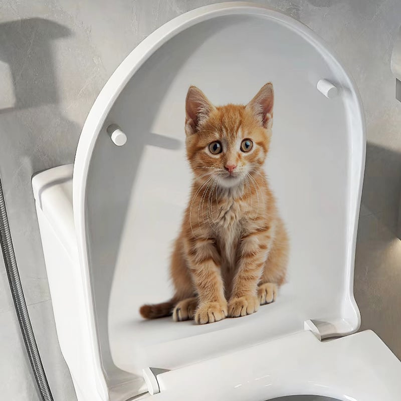 PVC самозалепващ 3D котешки тоалетен стикер за баня, серия котки, стил карикатура