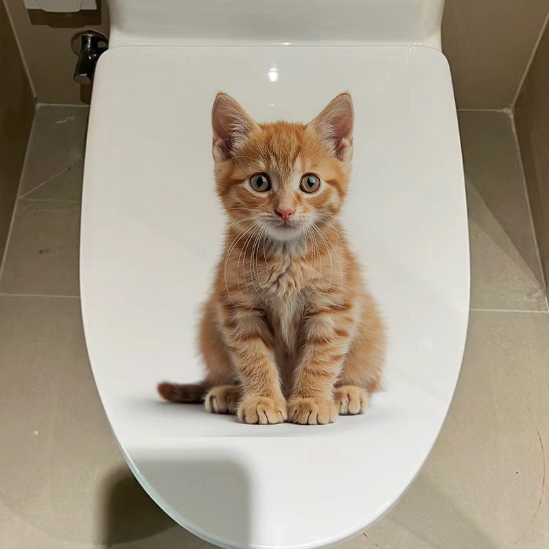 PVC самозалепващ 3D котешки тоалетен стикер за баня, серия котки, стил карикатура