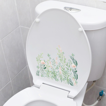 Zāļu motīva WC sienas uzlīme – pašlīmējošs PVC, vannas istabas dekors, mūsdienīgs minimālisma stils