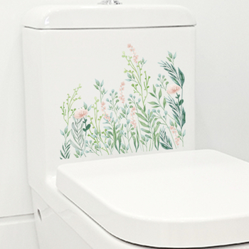 Zāļu motīva WC sienas uzlīme – pašlīmējošs PVC, vannas istabas dekors, mūsdienīgs minimālisma stils