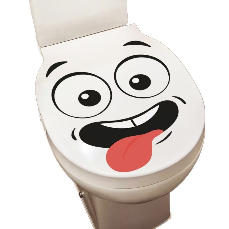 4 gab. pašlīmējošas uzlīmes tualetes vāciņam, ūdensizturīgas, karikatūras izteiksmes, PVC materiāls, vannas istabas dekors