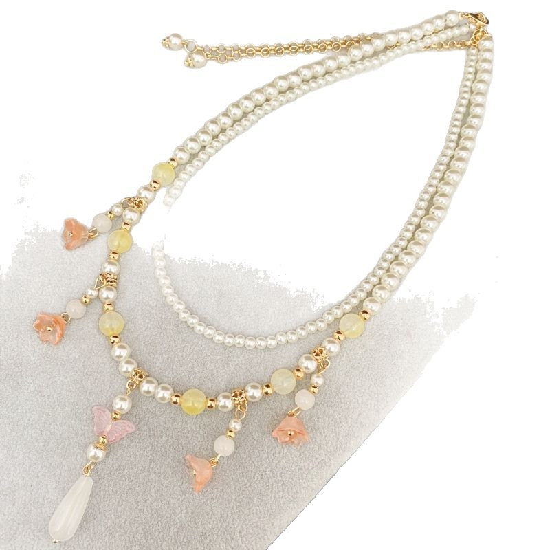 Műgyöngyökkel ellátott nyaklánc, kézzel készített golyós lánccal, organikus üvegmedállal, 2025 tavasz