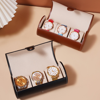 Bőr óratartó doboz — hordozható, hengeres, porálló, órák és karkötők tárolására és bemutatására