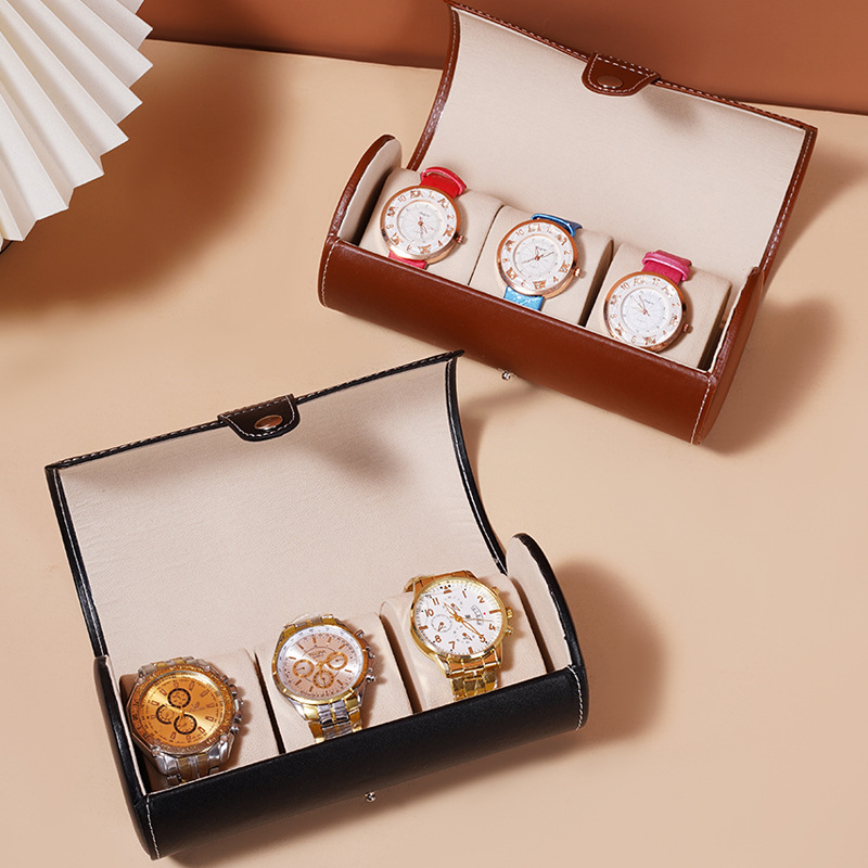 Bőr óratartó doboz — hordozható, hengeres, porálló, órák és karkötők tárolására és bemutatására