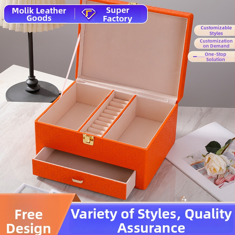 Dvojvrstvová plastová šperkovnica s vysúvacím úložným priestorom na prstene, náušnice a hodinky