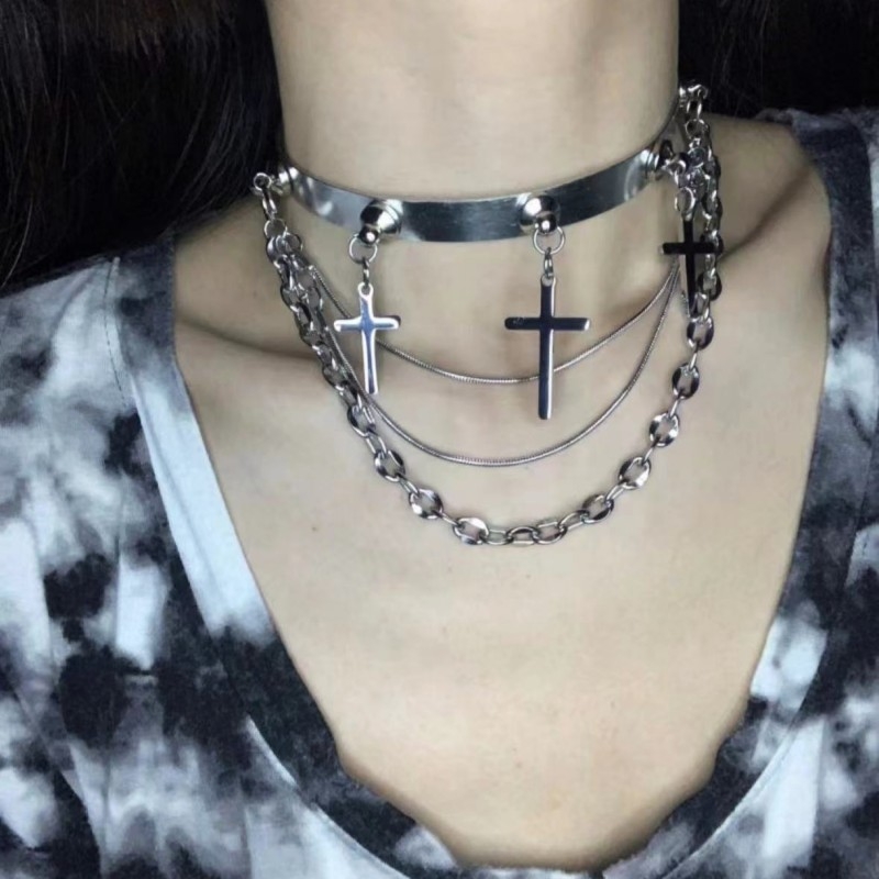 Ogrlica s punk stilom, clavicle lanac, višeslojna, privjesak od legure