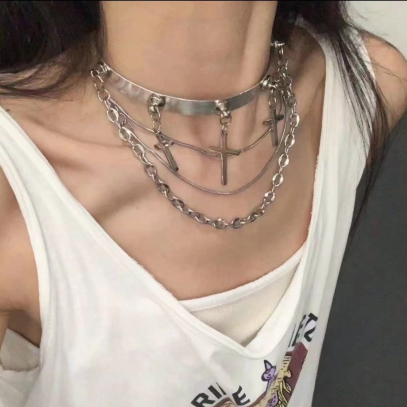 Ogrlica s punk stilom, clavicle lanac, višeslojna, privjesak od legure