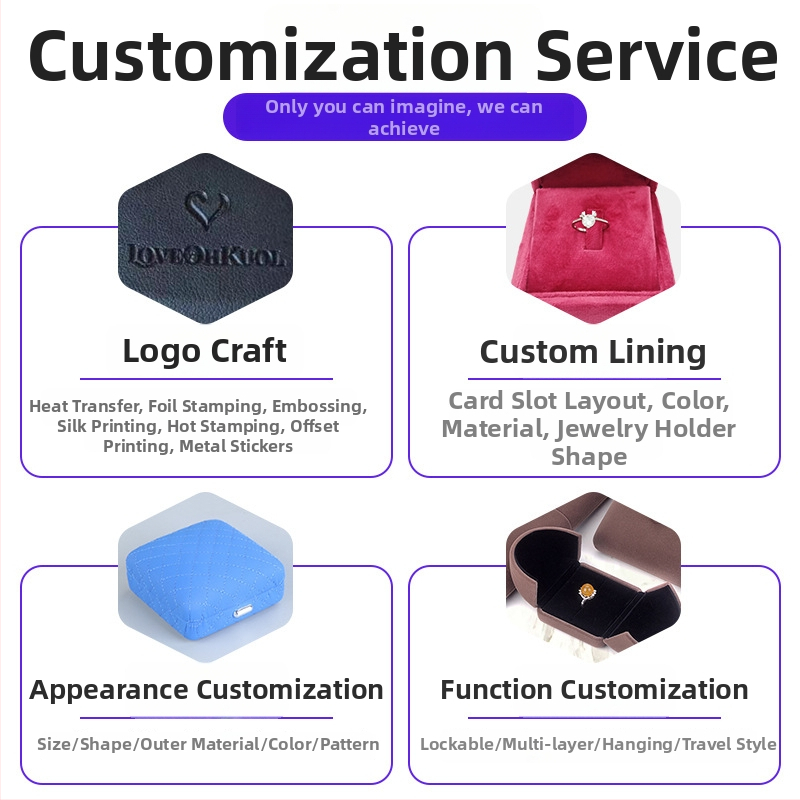 Šperkovnica s PU koženým velúrom a korunou, prispôsobiteľná značkou Qibang | materiály: plastová krabička + PU koža + flanel | účel: balenie/vystavenie šperkov | typ balenia: vrecko