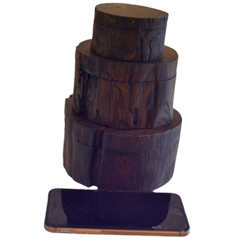 Cutie pentru bijuterii în stil sud-est asiatic, lemn masiv, rotundă