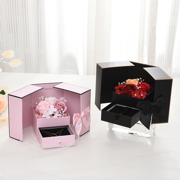 SAIKE ékszerdoboz nyaklánc csomagoláshoz – dupla ajtós dizájn rózsával, kreatív masni, örök virág, rúzs ajándékdoboz