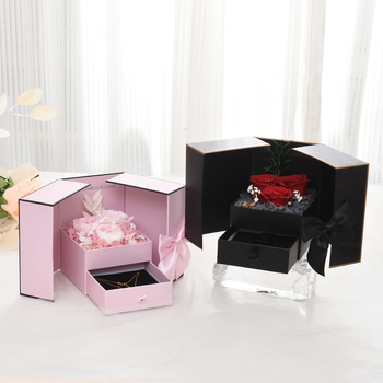 SAIKE ékszerdoboz nyaklánc csomagoláshoz – dupla ajtós dizájn rózsával, kreatív masni, örök virág, rúzs ajándékdoboz