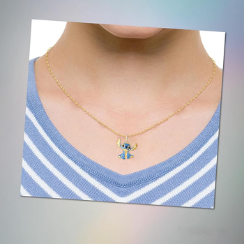 Nyaklánc – Stitch karikatúra medál, gyémántokkal kirakott, cinkötvözetből, O-lánccal