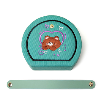 Ékszerdoboz HF250113-1, denim hímzés, félkör alakú, merev tok, hordozható