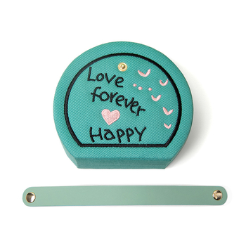 Ékszerdoboz HF250113-1, denim hímzés, félkör alakú, merev tok, hordozható