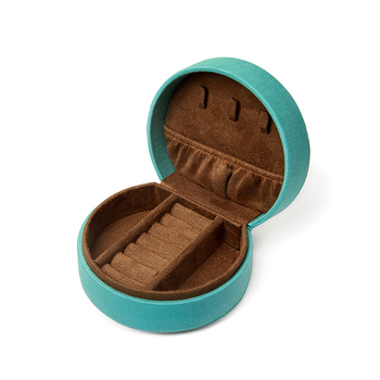 Ékszerdoboz HF250113-1, denim hímzés, félkör alakú, merev tok, hordozható