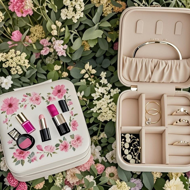 Cutie de bijuterii portabilă, mică, pentru depozitarea colierelor și a inelelor, stil simplu, material Cortical, duritate moale, model solid, personalizabil