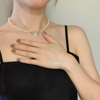 Ogrlica od srebra 925, geometrijski privjesak s inlajem, perlovni lanac, rhinestones, retro stil