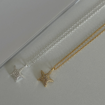 Colier din argint 925, pandantiv stea cu cinci colțuri, lanț în formă de O, stratificat, greutate 1,6 g