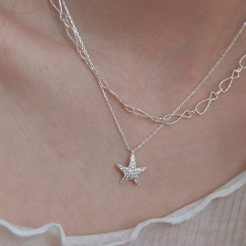 Colier din argint 925, pandantiv stea cu cinci colțuri, lanț în formă de O, stratificat, greutate 1,6 g