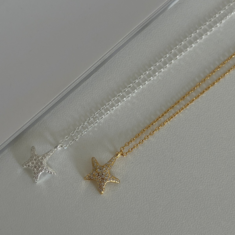 Colier din argint 925, pandantiv stea cu cinci colțuri, lanț în formă de O, stratificat, greutate 1,6 g