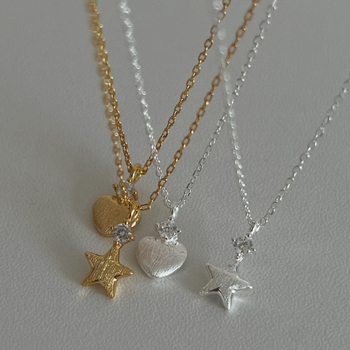 Colier cu pandantiv stea și inimă din argint 925, lanț O, 41–50 cm, 1,4 g, pentru femei