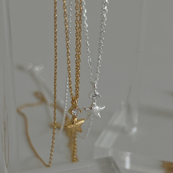 Colier cu pandantiv stea și inimă din argint 925, lanț O, 41–50 cm, 1,4 g, pentru femei